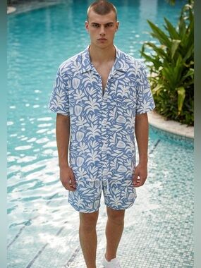 ALLFENIX Botanical Cabana Men's Swim Trunks and Shirt Set NWT